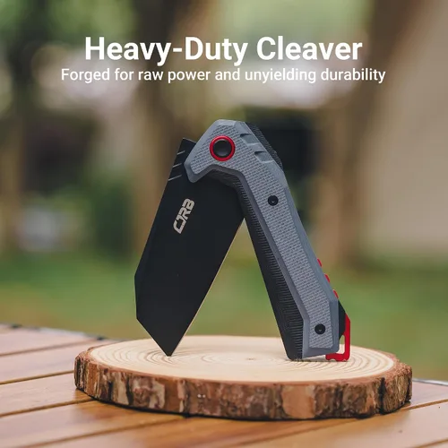 Vista 7 de CJRB Tigris Cuchillo táctico de bolsillo con hoja de acero en polvo AR-RPM9 con PVD negro, mango G10 negro y azul para EDC, camping y caza (J1919)