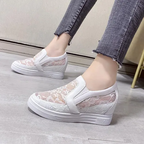 Vista 3 de Hbeylia Zapatos deportivos de plataforma para mujer, de malla de encaje, con cuña oculta, diseño floral, sin cordones, con fondo grueso, zapatos