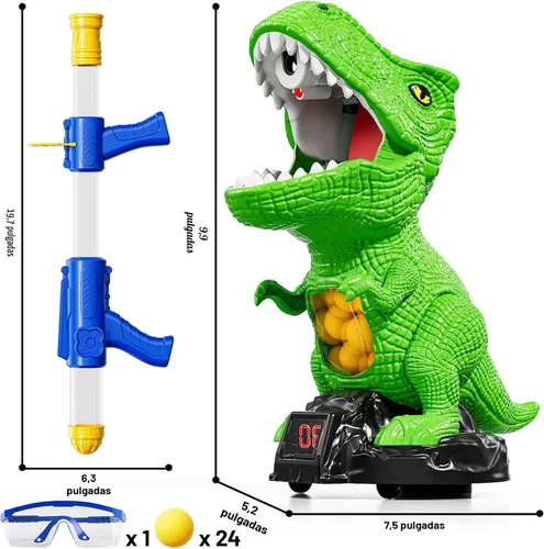 Vista 2 de NIPLOOOW Juguetes de disparo de dinosaurios movibles para niños de 3 a 8 años, juguete de tiro móvil con lanzador de bomba de aire, juego