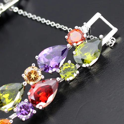 Vista 7 de HERMOSA brazalete clásico de dama de 8 pulgadas, topacio blanco, amatista, peridoto citrino rosa