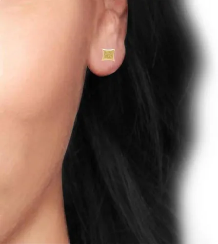 Vista 2 de Dazzlingrock Collection Pendientes de tuerca de 0,33 quilates (ctw) de diamante redondo amarillo con micro pavimentación en forma de cometa de 13 CT