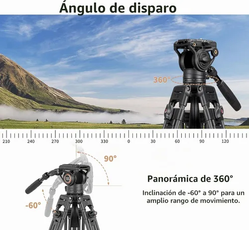 Vista 2 de Cayer Trípode de fibra de carbono resistente BV25LH, cabezal fluido de tubo