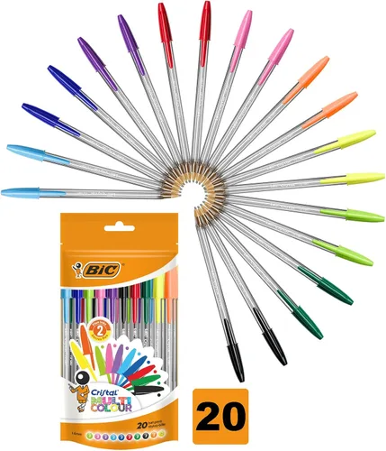 Vista 2 de BIC Cristal Bolígrafos multicolor, varios colores, bolígrafos biro para todos los días con punta ancha (0.063 in), paquete de 20