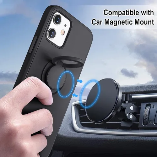 Vista 5 de Funda Hython para iPhone 12 y iPhone 12 Pro con soporte de anillo, soporte magnético giratorio de 360°, funda protectora de goma a prueba de golpes