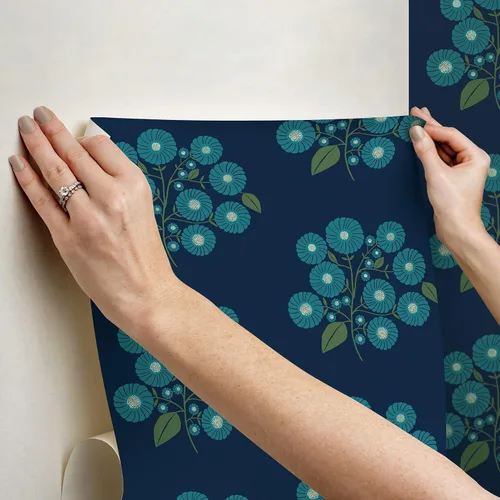 Vista 7 de StrawFlower - Papel tapiz para despegar y pegar, color azul marino (paquete de 2)