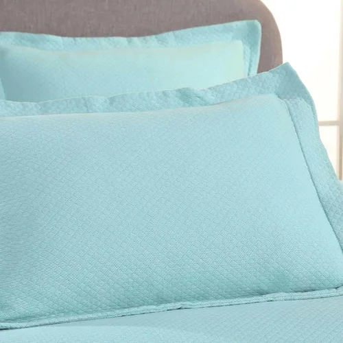 Vista 8 de Cubrecama doble Superior Diamond Solitaire de algodón de primera calidad Jacquard Matelassé con fundas de almohada a tono, color aguamarina, Agua