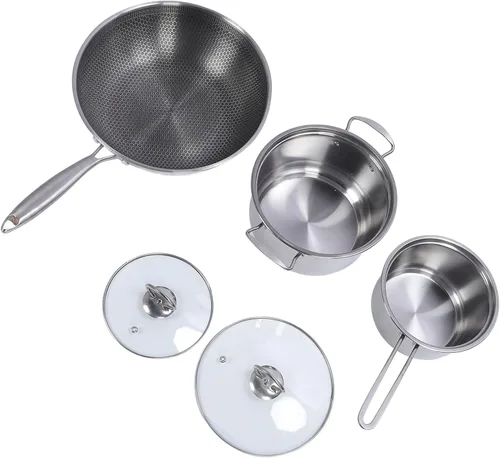 Vista 3 de SUNGOOYUE Stainless Steel Cooking Set with Elegant Design for Various Cooking Needs, 3 Pots and 2 Lids