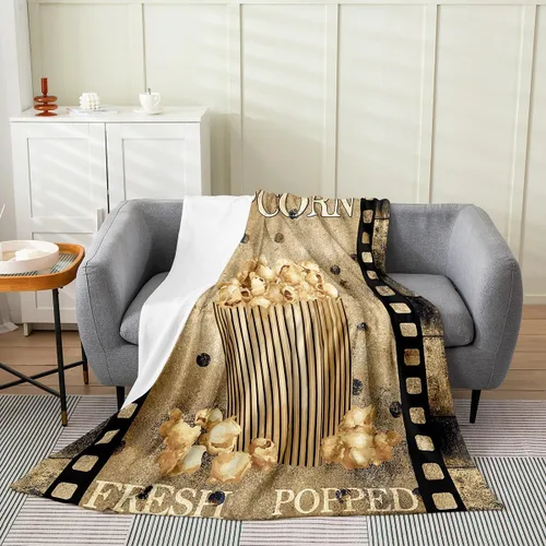 Vista 14 de Feelyou Manta de felpa para cine, manta de franela con patrón de palomitas de maíz para niños, niñas, adolescentes, póster de cine para todas