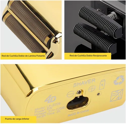 Vista 3 de RTLR Afeitadora multifuncional, potente afeitadora eléctrica portátil con bajo ruido, carga USB, oro