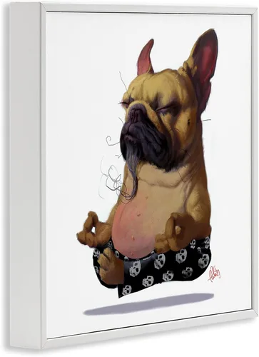 Vista 2 de Stupell Industries 'Levitando Bulldog Francés Perro Urbano' Arte Giclée Blanco costero (Texturado)