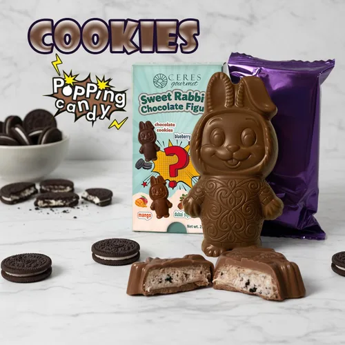 Vista 6 de Ceres Gourmet Surprise Dubai Barra de chocolate, 1 paquete de galletas misteriosas o chocolate de conejo dulce con sabor a mango, arándano