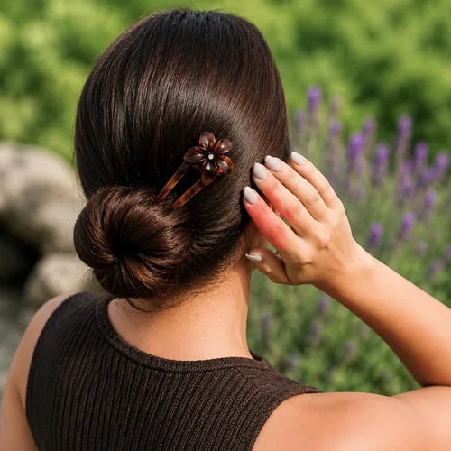Vista 7 de Parcelona French Belle Flower Gran Tortuga Shell Brown Slide Hair Celuloide Chignon Moño Pelo Updo U Stick Pin con cristal