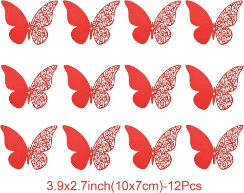 Vista 2 de 12 calcomanías de pared de mariposa 3D, decoración de pared de bricolaje, mariposas de papel extraíbles, decoración de dormitorio de niños y boda