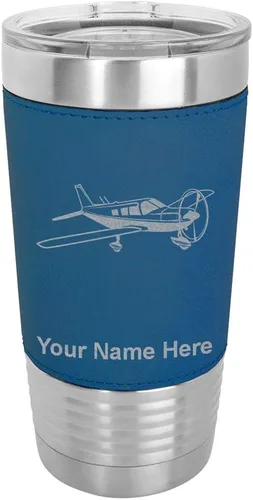Vista 15 de LaserGram Vaso aislado al vacío de 20 onzas, avión de ala baja, grabado personalizado incluido (piel sintética, estilo béisbol)