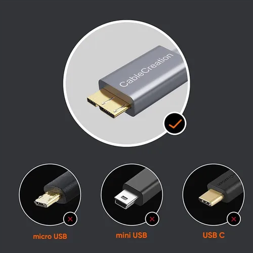 Vista 4 de CableCreation Cable corto USB3.0 para disco duro de 1 pie, USB 3.0 A a Micro B Cable de 5 Gbps de datos, USB 3.0 externo funciona para WD Toshiba