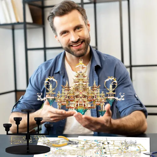 Vista 3 de Piececool LINGXIAO - Juego de rompecabezas asiáticos de metal 3D, kits de construcción de metal para adultos, rompecabezas de rompecabezas