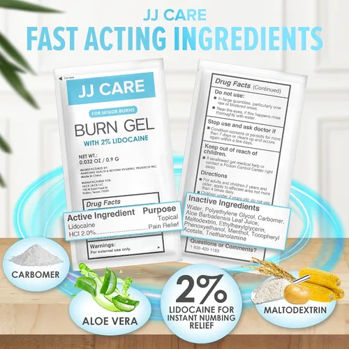 Vista 2 de JJ CARE Gel para quemaduras (paquete de 160), paquetes de gel calmante para quemaduras menores, gelatina de primeros auxilios y alivio de quemaduras