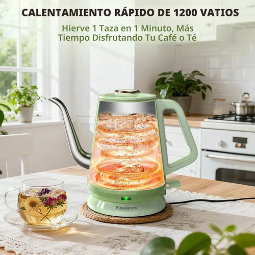 Vista 4 de Hervidor Eléctrico de Cuello de Cisne (0.8L), 1200 Vatios Ebullición Rápida, Acero Inoxidable Libre de BPA, Apagado Automático, Hervidor para Verter