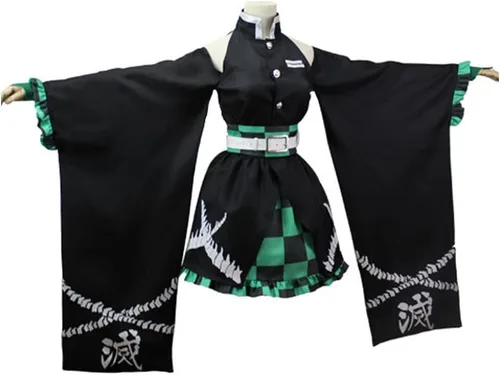 Vista 2 de Juejuezi Nuevo Zenitsu Tanjirou Cosplay Disfraz Anime Kimono Halloween Off Hombro Falda Shinobu traje con pendientes