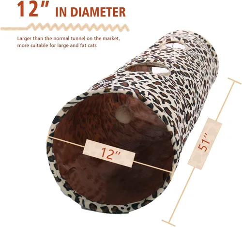 Vista 2 de PAWZ Road Túnel plegable XL para gatos gordos y conejos – Túnel de juego extra ancho para mascotas de 51 x 12 pulgadas con diámetro de 12 pulgadas