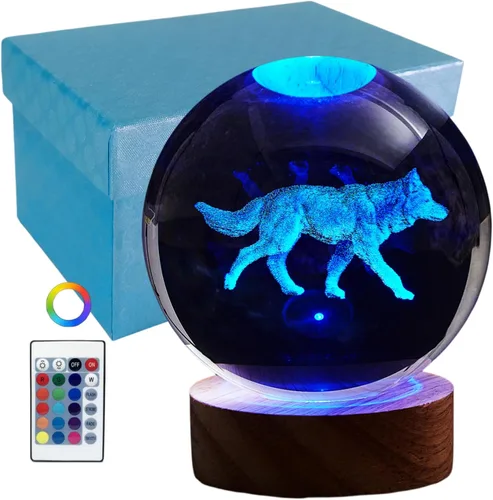 Vista 19 de Lámpara de bola de cristal 3D de Axolotl, lámpara de noche de bola de cristal mejorada de 3.15 pulgadas con 16 colores LED, base de madera, control