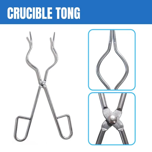 Vista 6 de Juego de herramientas de laboratorio de química, acero inoxidable Crucible tongs, lab spatula scoop, U shape spoon, test tube clamp, forceps