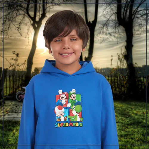 Vista 7 de Nintendo Super Mario Bros Clothing - Sudadera con capucha de Mario Kart para niños Azul gris