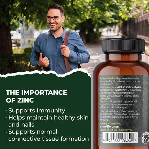 Vista 4 de Pure Lab Vitamins Glicinato de zinc – 60 cápsulas vegetales