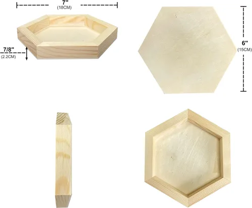 Vista 2 de 6 paneles de pintura hexagonal de madera sin terminar de 6 x 7 pulgadas para manualidades, paneles de lona de madera en blanco para verter arte