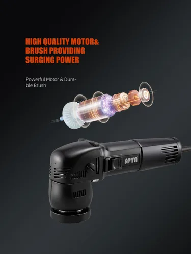Vista 11 de SPTA Mini pulidor orbital - 3 pulgadas 10 mm/780W de velocidad variable de doble acción con almohadillas de pulido, discos de lijado, cepillo