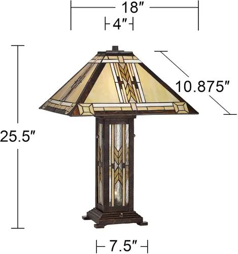 Vista 4 de Franklin Iron Works Drake Mission Collection 25 1/2" de alto, lámpara de mesa estilo Tiffany de estilo granja rústico sudoccidental, luz nocturna