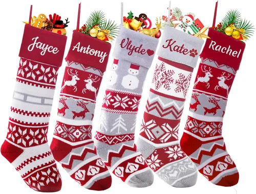 Vista 14 de Dreamdecor - Medias de Navidad personalizadas con nombre y monogramas, medias familiares de 18 pulgadas con placa de cuero para niños, 1 paquete