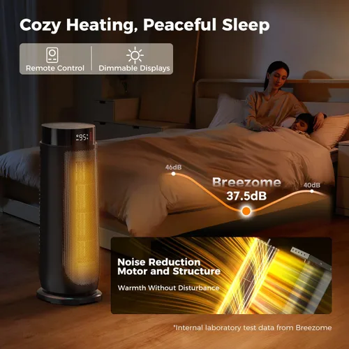 Vista 5 de BREEZOME Calentadores de Espacio para Uso Interior, 1500W, con Termostato, Temporizador de 24H, Oscilación de 90°, Silencioso, Portátil, Cerámica