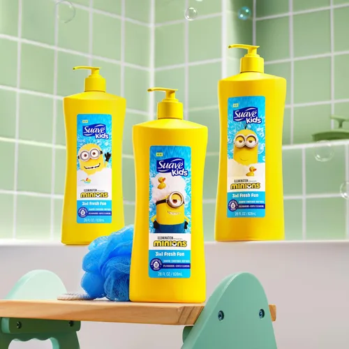 Vista 5 de Suave Kids Minions - Champú, acondicionador y gel de baño 3 en 1, para una limpieza suave y sin desgarros, 28 onzas (paquete de 4)