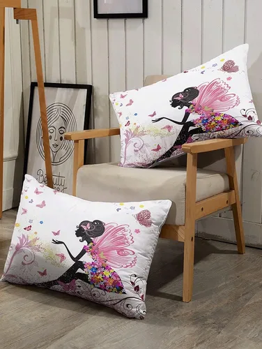 Vista 5 de Juego de edredón romántico para niña de hada, mariposa, flor, hada, para niños y adolescentes, tamaño individual, alas rosas en un vestido floral