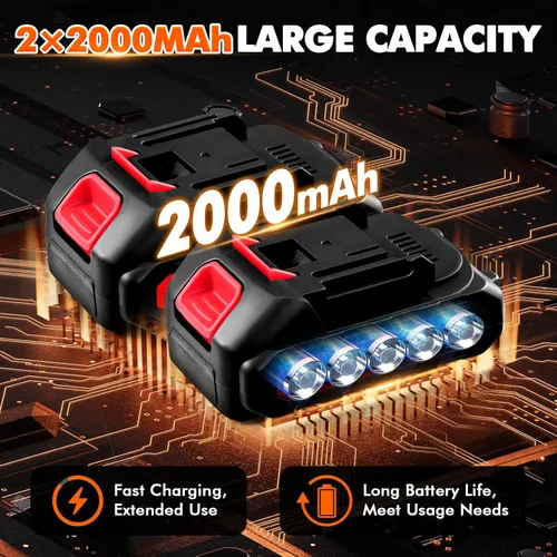 Vista 7 de Lavadora a presión inalámbrica, 1500 W 21 V, lavadora a presión de batería recargable con manguera de 5 M y 3 boquillas, hidrolimpiadoras eléctricas