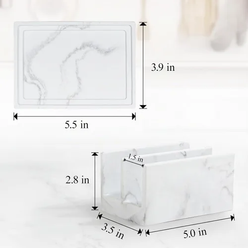 Vista 5 de Luxspire Soporte para esponja de cocina, soporte para esponja de platos con bandeja de drenaje, soporte de esponja de mármol para fregadero