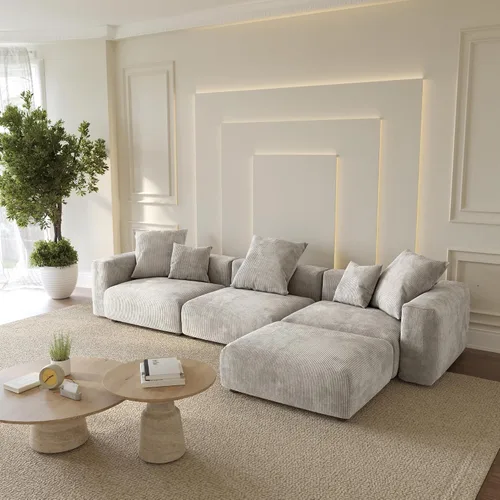 Vista 18 de WJShome Cloud Couch Sofá Seccional Modular, Sofá en Forma de L de 102 pulgadas con Otomana, Sofá de Pana Beige de 3 Asientos, Sofá Seccional