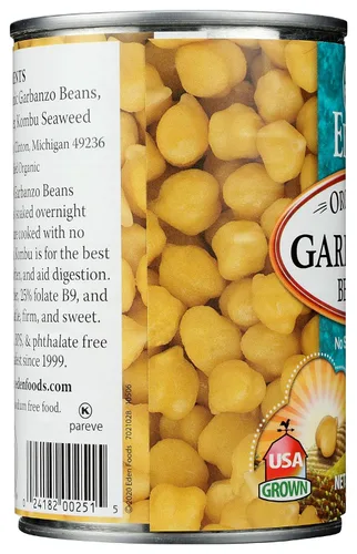 Vista 6 de Eden Garbanzos orgánicos, lata de 15 onzas, sin sal, sin OMG, sin gluten, veganos, kosher, cultivados en Estados Unidos, para calentar y servir