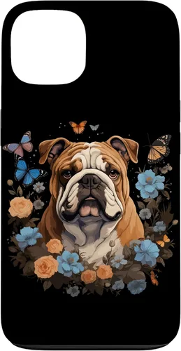 Vista 7 de Funda para iPhone 16 Bulldog Inglés con Flores y Mariposas