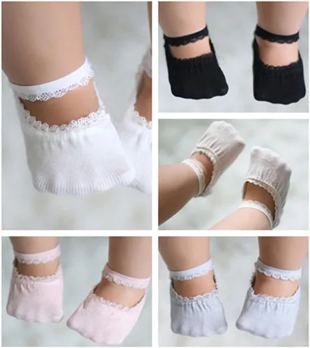 Vista 2 de Calcetines de encaje antideslizantes para bebés recién nacidos, calcetines antideslizantes de princesa Mary Jane, 0-3T, 5