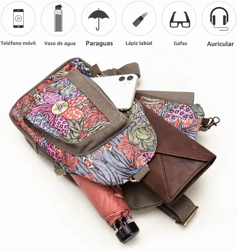 Vista 6 de Bolso bandolera de viaje bohemio para mujer, bolso cruzado pequeño y ligero Gris/M