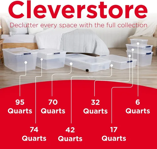 Vista 6 de Rubbermaid Cleverstore Clear 32 Qt, paquete de 6 contenedores de almacenamiento de plástico apilables con tapas, excelentes para almacenamiento