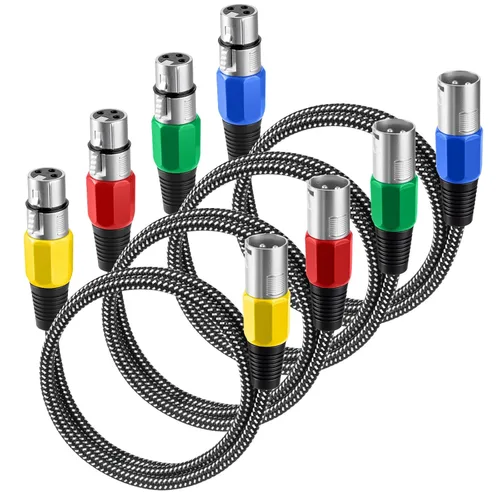 Vista 17 de Cable XLR de 3 pies/2 unidades, cable de micrófono Nylong trenzado equilibrado XLR macho a hembra, cables de conexión de micrófono de alta
