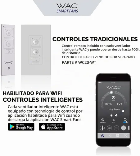 Vista 3 de WAC Lighting - Ventilador de techo de 3 aspas de aluminio inteligente de montaje empotrado en níquel cepillado