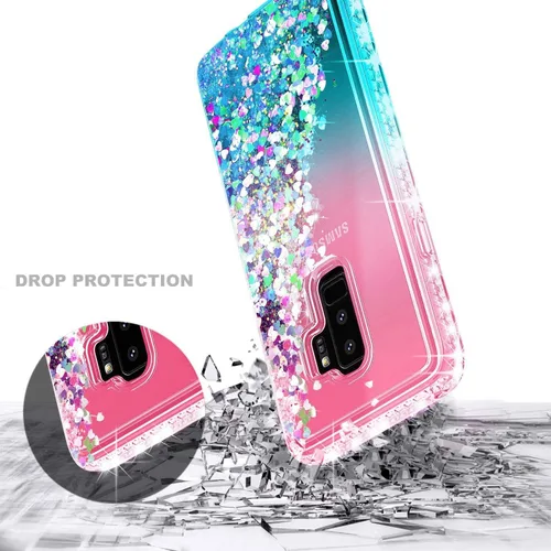 Vista 5 de Funda para Samsung Galaxy S9 con protector de pantalla (cobertura máxima, película de TPU flexible), soporte de anillo/correa de muñeca, líquido que