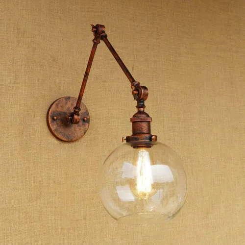 Vista 11 de Iluminación industrial estilo vintage 1 luz apliques de pared ajustable brazo oscilante aplique de pared con pantalla de globo transparente