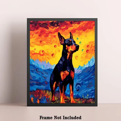Vista 5 de Bestbuddy Pet 8 x 10 sin marco noche estrellada doberman pinscher perro mascota familia animal amigo paz pintura al óleo impresión arte impresión