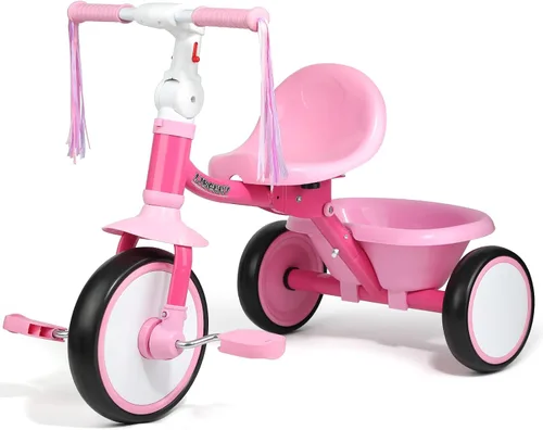 Vista 11 de Liberry Triciclo para niños de 2, 3 y 4 años, triciclo para niños con campana, cesta trasera y pedal extraíble, bicicleta de 3 ruedas, juguetes