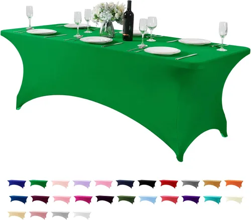 Vista 172 de Mantel de elastano para mesa de 6, 4 o 8 pies, universal, ajustable, para fiestas, banquetes, bodas y eventos, color verde manzana